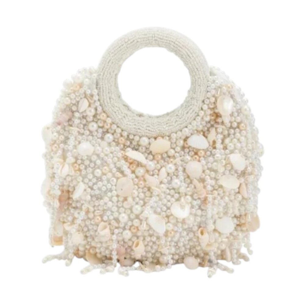 MADE IN INDIA Beaded Shells Sea And Sand Clutch Bag